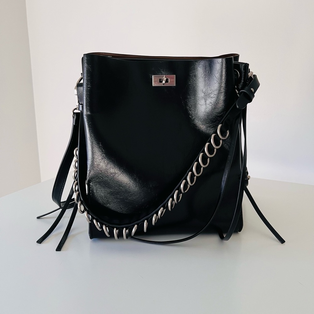 Zara Black Handbag with Detailed Hardware Handle